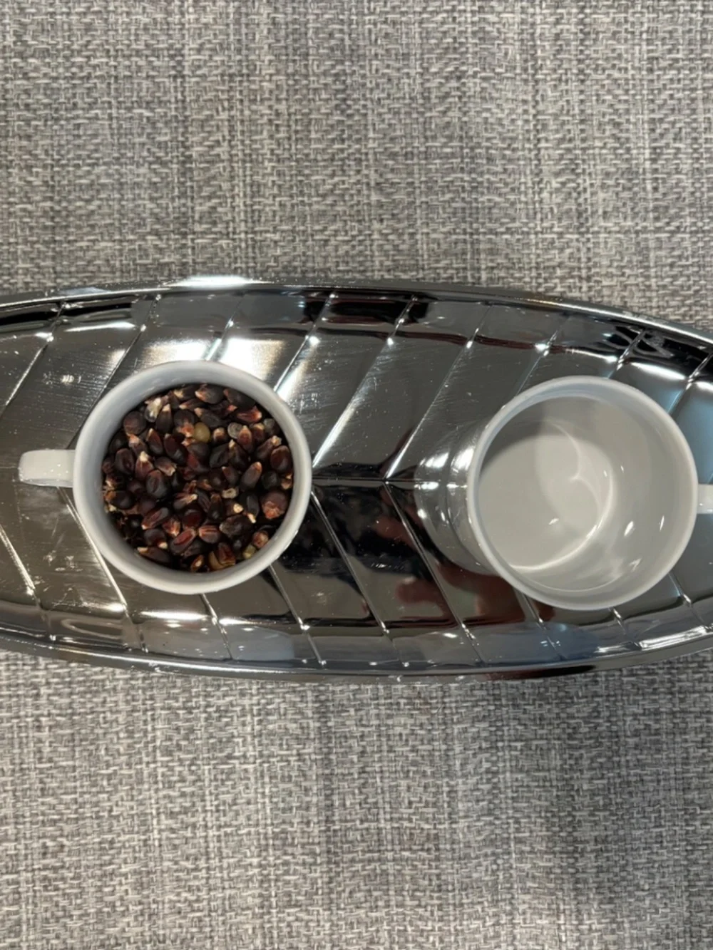 metal leaf tray & mini teacup pouring 1:1 practical life by idlewild montessori